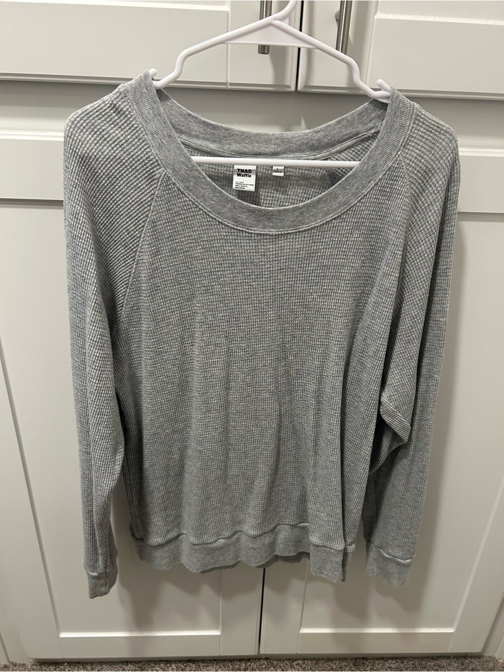 Aritzia TNA Gray Waffle Crew Neck Long Sleeve